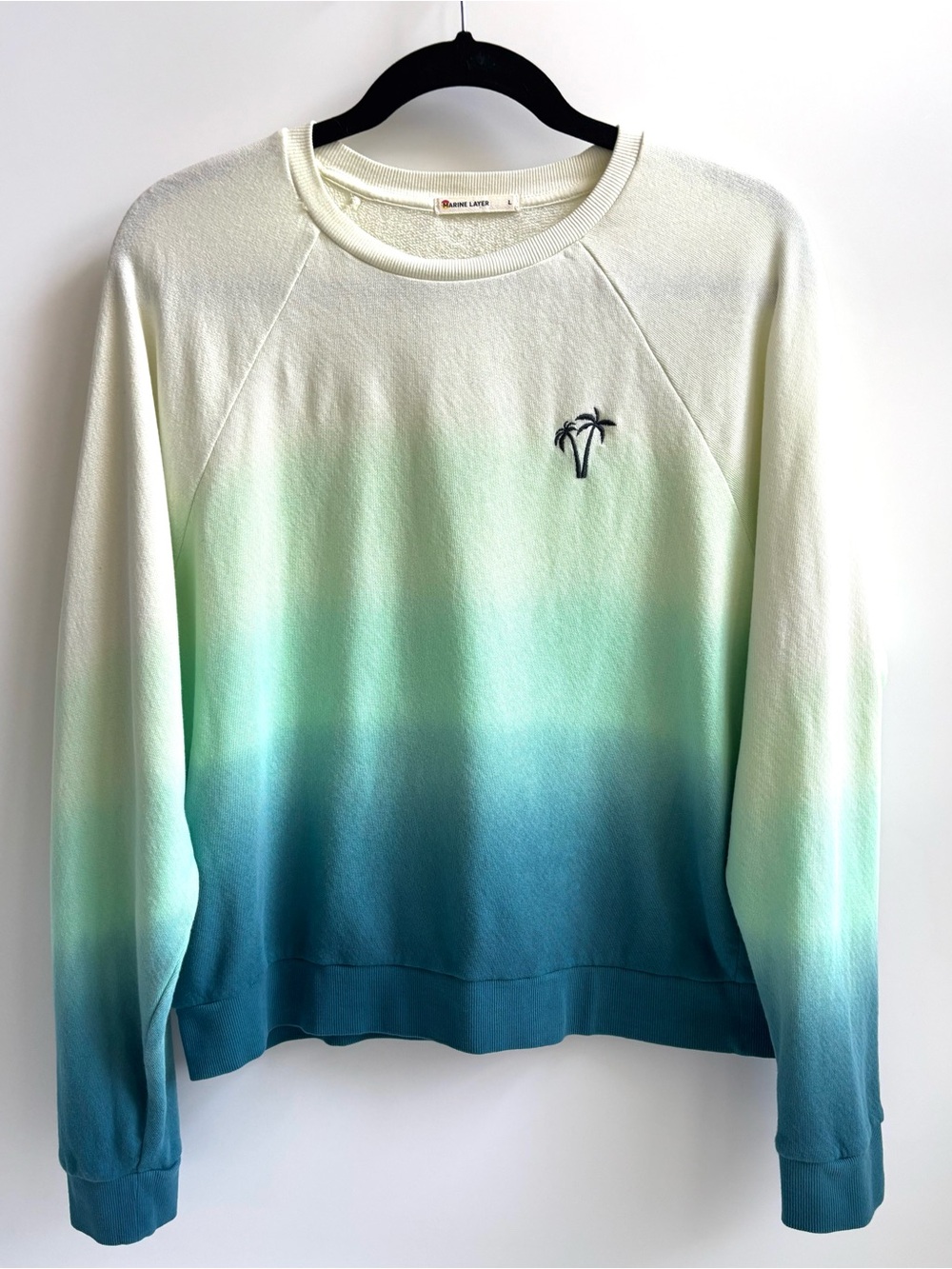Marine Layer Vintage Terry Dip Dye Sweatshirt Crewneck Pullover Cream Teal Large